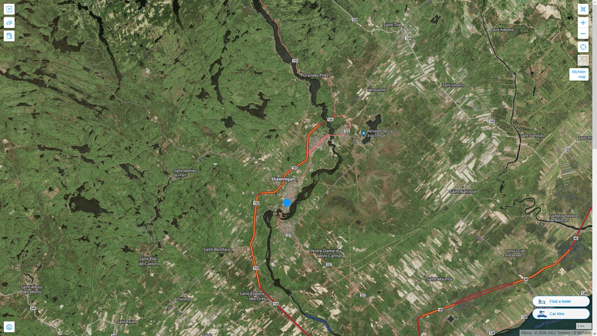 Shawinigan Canada Autoroute et carte routiere avec vue satellite